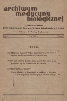 Archiwum Medycyny Biologicznej : czasopismo poświęcone lecznictwu biologicznemu. 1939, Zeszyt 1