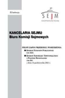 Pełny Zapis Przebiegu Posiedzenia Komisji Samorządu Terytorialnego i Polityki Regionalnej (nr 94) z dnia 12 października 2021 r.