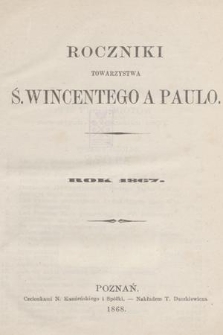 Roczniki Towarzystwa Św. Wincentego a Paulo. 1867, spis rzeczy