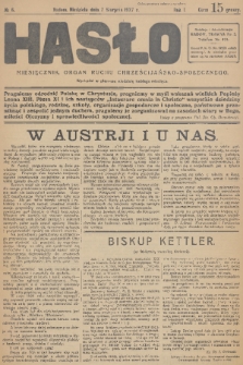 Hasło : organ ruchu chrześcijańsko - społecznego. R. 1, 1927, nr 6