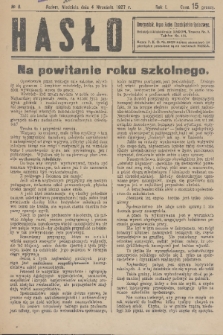 Hasło : organ ruchu chrześcijańsko - społecznego. R. 1, 1927, nr 8