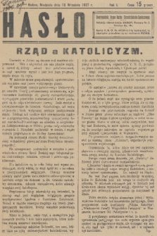 Hasło : organ ruchu chrześcijańsko - społecznego. R. 1, 1927, nr 9