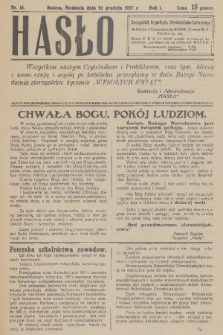 Hasło : organ ruchu chrześcijańsko - społecznego. R. 1, 1927, nr 16