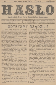 Hasło : organ ruchu chrześcijańsko - społecznego. R. 4, 1930, nr 5