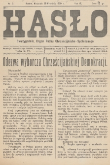 Hasło : organ ruchu chrześcijańsko - społecznego. R. 4, 1930, nr 8