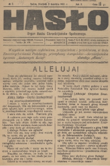 Hasło : organ ruchu chrześcijańsko - społecznego. R. 5, 1931, nr 2