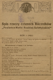 Posłaniec Matki Boskiej Saletyńskiej : organ xx. Misjonarzy Saletynów. R. 2, 1922, Spis rzeczy czterech roczników „Posłańca Matki Boskiej Saletyńskiej”