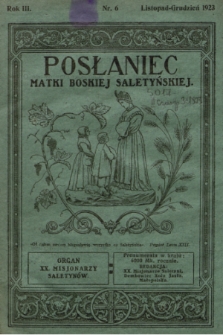 Posłaniec Matki Boskiej Saletyńskiej : organ xx. Misjonarzy Saletynów. R. 3, 1923, nr 6