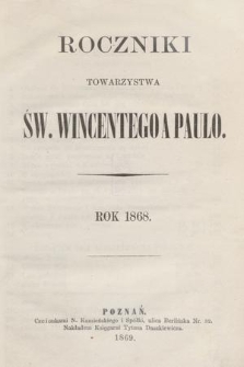 Roczniki Towarzystwa Św. Wincentego a Paulo. 1868, spis rzeczy