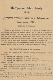 Program wyścigów konnych w Zakopanem : sezon zimowy 1936 r.