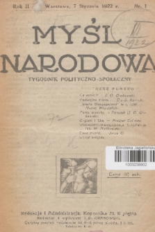 Myśl Narodowa : tygodnik polityczno-społeczny. R. 2, 1922, nr 1