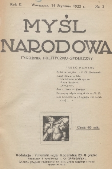 Myśl Narodowa : tygodnik polityczno-społeczny. R. 2, 1922, nr 2