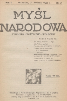 Myśl Narodowa : tygodnik polityczno-społeczny. R. 2, 1922, nr 3