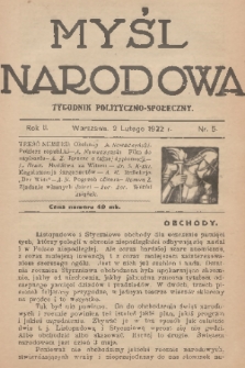 Myśl Narodowa : tygodnik polityczno-społeczny. R. 2, 1922, nr 5