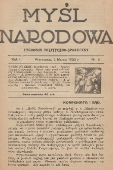 Myśl Narodowa : tygodnik polityczno-społeczny. R. 2, 1922, nr 9