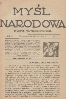 Myśl Narodowa : tygodnik polityczno-społeczny. R. 2, 1922, nr 11