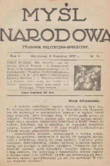 Myśl Narodowa : tygodnik polityczno-społeczny. R. 2, 1922, nr 14