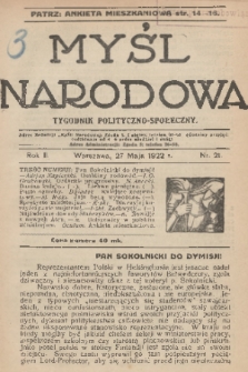 Myśl Narodowa : tygodnik polityczno-społeczny. R. 2, 1922, nr 21