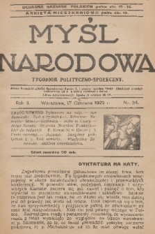 Myśl Narodowa : tygodnik polityczno-społeczny. R. 2, 1922, nr 24