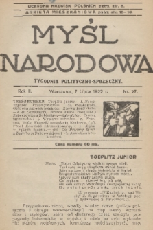 Myśl Narodowa : tygodnik polityczno-społeczny. R. 2, 1922, nr 27