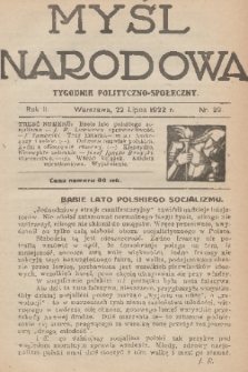 Myśl Narodowa : tygodnik polityczno-społeczny. R. 2, 1922, nr 29