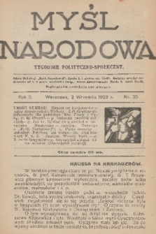 Myśl Narodowa : tygodnik polityczno-społeczny. R. 2, 1922, nr 35