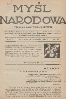 Myśl Narodowa : tygodnik polityczno-społeczny. R. 2, 1922, nr 37