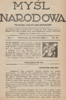 Myśl Narodowa : tygodnik polityczno-społeczny. R. 2, 1922, nr 38
