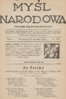 Myśl Narodowa : tygodnik polityczno-społeczny. R. 2, 1922, nr 45
