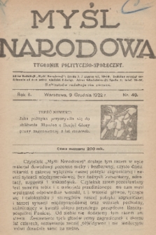 Myśl Narodowa : tygodnik polityczno-społeczny. R. 2, 1922, nr 49