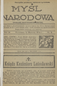 Myśl Narodowa : tygodnik polityczno-społeczny. R. 4, 1924, nr 2