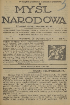 Myśl Narodowa : tygodnik polityczno-społeczny. R. 4, 1924, nr 4