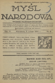 Myśl Narodowa : tygodnik polityczno-społeczny. R. 4, 1924, nr 6