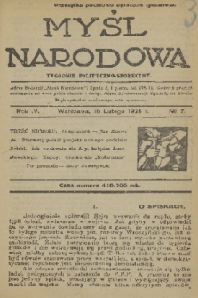 Myśl Narodowa : tygodnik polityczno-społeczny. R. 4, 1924, nr 7