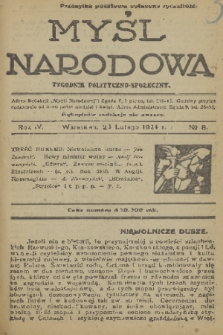 Myśl Narodowa : tygodnik polityczno-społeczny. R. 4, 1924, nr 8