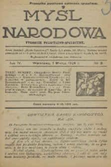 Myśl Narodowa : tygodnik polityczno-społeczny. R. 4, 1924, nr 9