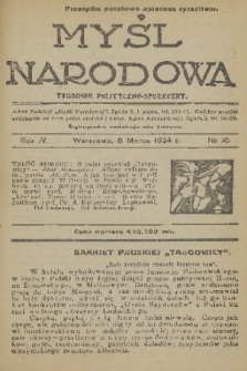 Myśl Narodowa : tygodnik polityczno-społeczny. R. 4, 1924, nr 10