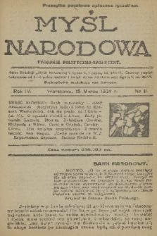 Myśl Narodowa : tygodnik polityczno-społeczny. R. 4, 1924, nr 11