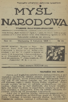 Myśl Narodowa : tygodnik polityczno-społeczny. R. 4, 1924, nr 14
