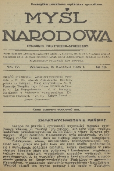 Myśl Narodowa : tygodnik polityczno-społeczny. R. 4, 1924, nr 16