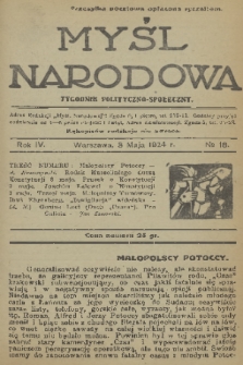Myśl Narodowa : tygodnik polityczno-społeczny. R. 4, 1924, nr 18
