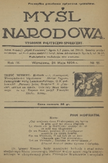 Myśl Narodowa : tygodnik polityczno-społeczny. R. 4, 1924, nr 21
