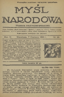 Myśl Narodowa : tygodnik polityczno-społeczny. R. 4, 1924, nr 23