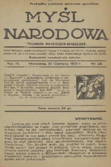 Myśl Narodowa : tygodnik polityczno-społeczny. R. 4, 1924, nr 24