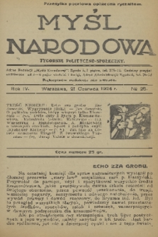 Myśl Narodowa : tygodnik polityczno-społeczny. R. 4, 1924, nr 25