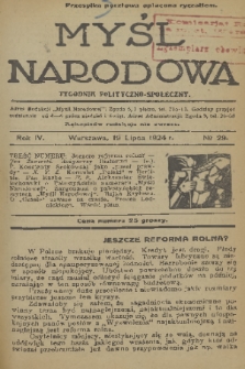 Myśl Narodowa : tygodnik polityczno-społeczny. R. 4, 1924, nr 29