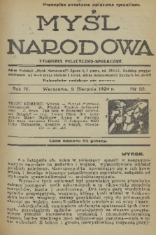 Myśl Narodowa : tygodnik polityczno-społeczny. R. 4, 1924, nr 32