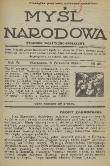 Myśl Narodowa : tygodnik polityczno-społeczny. R. 4, 1924, nr 36