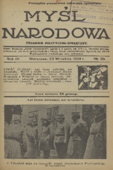 Myśl Narodowa : tygodnik polityczno-społeczny. R. 4, 1924, nr 38