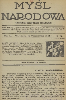 Myśl Narodowa : tygodnik polityczno-społeczny. R. 4, 1924, nr 42